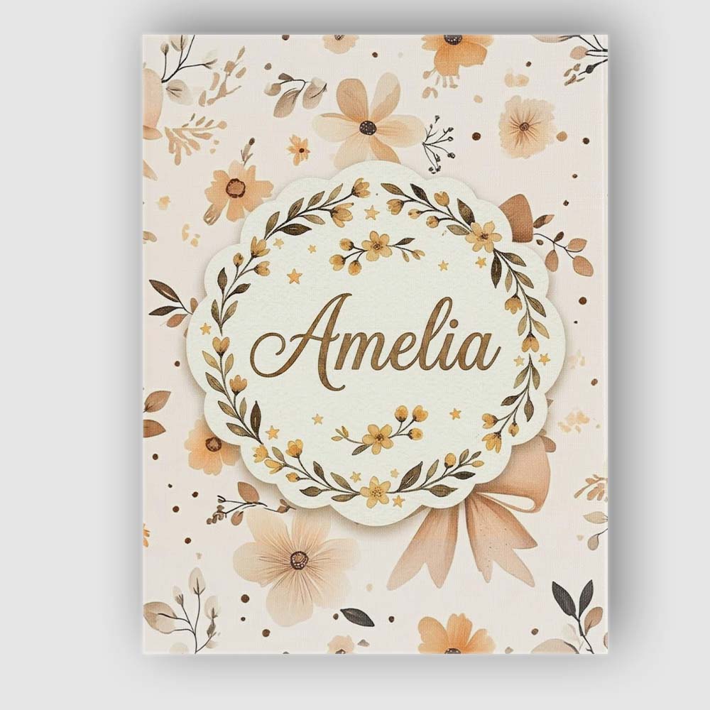 Personalised Name Elegant Neutral Floral Custom  Interior Decorative Contemporary Canvas Wall Art Print Decor Picture Ready to Hang