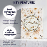 Personalised Name Elegant Neutral Floral Custom  Interior Decorative Contemporary Canvas Wall Art Print Decor Picture Ready to Hang