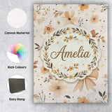 Personalised Name Elegant Neutral Floral Custom  Interior Decorative Contemporary Canvas Wall Art Print Decor Picture Ready to Hang