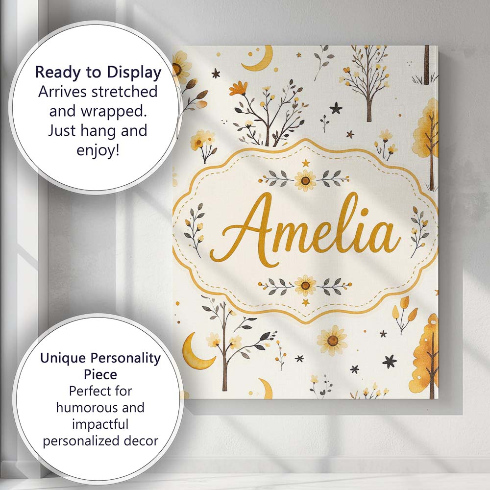 Personalised Name Minimal Autumn Trees and Custom  Unique Gift Idea Elegant Feature Canvas Wall Art Print Decor Picture Ready to Hang