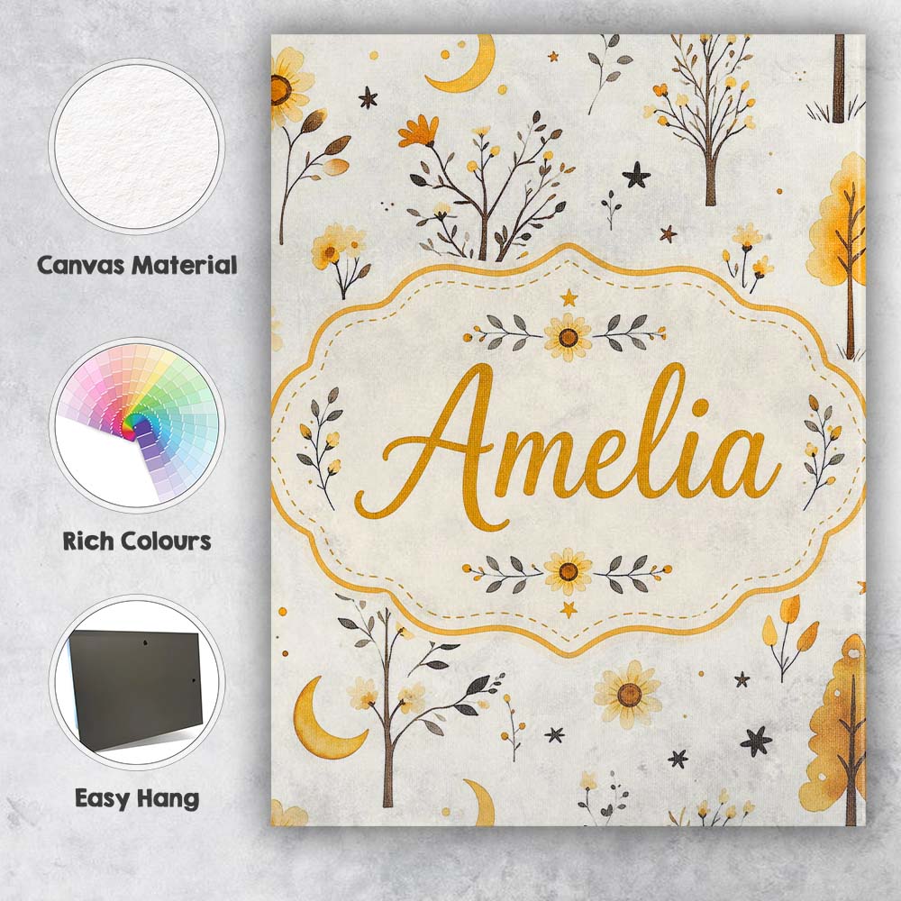 Personalised Name Minimal Autumn Trees and Custom  Unique Gift Idea Elegant Feature Canvas Wall Art Print Decor Picture Ready to Hang