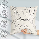 Custom Name Line Art Black Cream Minimal Abstract Pattern Lovely Square Filled Cushion Throw Pillow Sofa Bed Home Decor Zip Washable UK Made