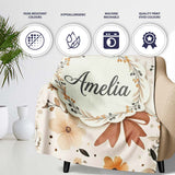 Neutral Beige Bows with Soft Floral Botanical Design Seamless Lovely  Personalised Custom Name Super Soft Fleece Blanket Bed Sofa Throw