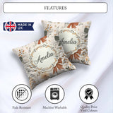 Custom Name Neutral Beige Bows with Soft Floral Botanical Design Square Filled Cushion Throw Pillow Sofa Bed Home Decor Zip Washable UK Made