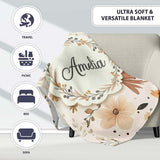Neutral Beige Bows with Soft Floral Botanical Design Seamless Lovely  Personalised Custom Name Super Soft Fleece Blanket Bed Sofa Throw