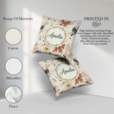 Custom Name Neutral Beige Bows with Soft Floral Botanical Design Square Filled Cushion Throw Pillow Sofa Bed Home Decor Zip Washable UK Made