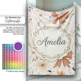 Neutral Beige Bows with Soft Floral Botanical Design Seamless Lovely  Personalised Custom Name Super Soft Fleece Blanket Bed Sofa Throw