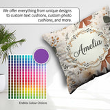 Custom Name Neutral Beige Bows with Soft Floral Botanical Design Square Filled Cushion Throw Pillow Sofa Bed Home Decor Zip Washable UK Made