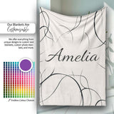 Continuous Line Art Black Cream Minimal Abstract Pattern Lovely  Personalised Custom Name Super Soft Fleece Blanket Bed Sofa Throw