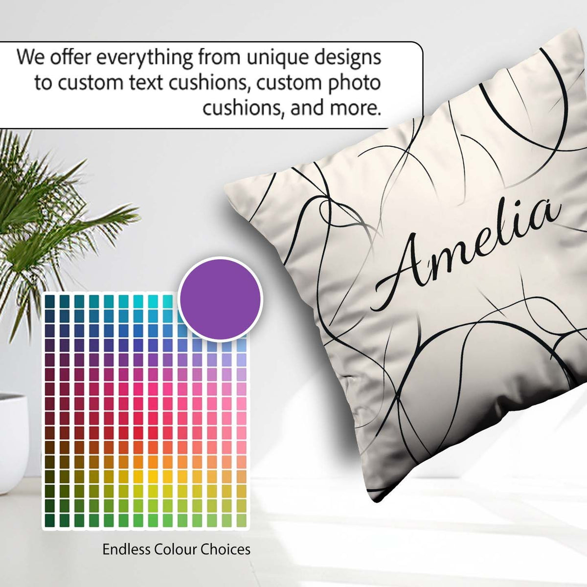 Custom Name Line Art Black Cream Minimal Abstract Pattern Lovely Square Filled Cushion Throw Pillow Sofa Bed Home Decor Zip Washable UK Made