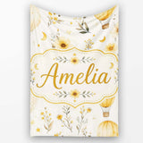 Vintage Hot Air Balloons with Yellow Floral Background Seamless  Personalised Custom Name Super Soft Fleece Blanket Bed Sofa Throw