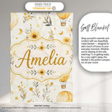 Vintage Hot Air Balloons with Yellow Floral Background Seamless  Personalised Custom Name Super Soft Fleece Blanket Bed Sofa Throw