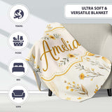 Vintage Hot Air Balloons with Yellow Floral Background Seamless  Personalised Custom Name Super Soft Fleece Blanket Bed Sofa Throw