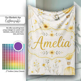 Vintage Hot Air Balloons with Yellow Floral Background Seamless  Personalised Custom Name Super Soft Fleece Blanket Bed Sofa Throw