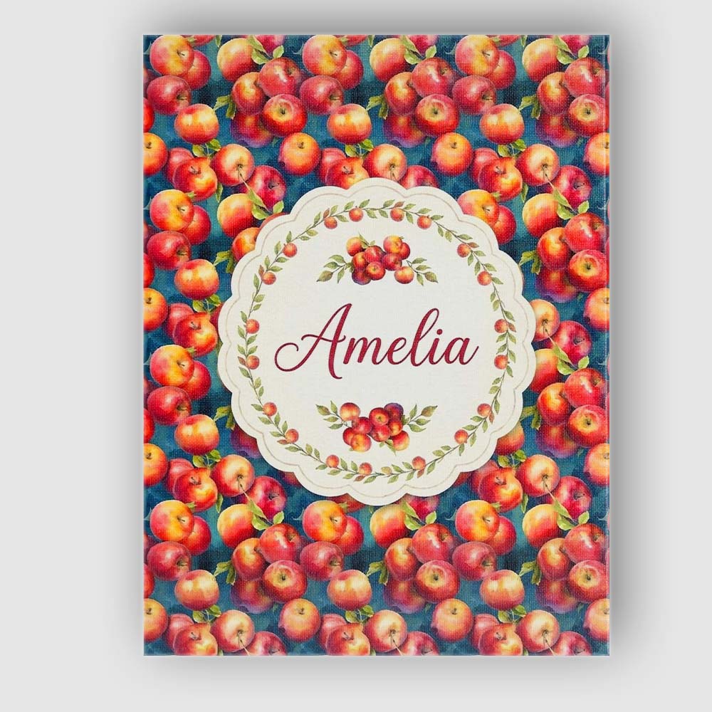 Personalised Name Watercolor Red Apples Custom  Modern Room Accent Elegant Feature Canvas Wall Art Print Decor Picture Ready to Hang