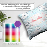 Custom Name Kawaii Seal Cartoon Animal Ocean Pattern Everyday Square Filled Cushion Throw Pillow Sofa Bed Home Decor Zip Washable UK Made