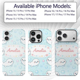 Cute Kawaii Seal Cartoon Animal Ocean Pattern Custom Name Protective Phone Case Mobile Cover Durable Everyday Smartphone Shock Resistant