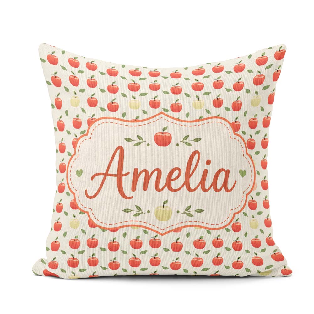 Custom Name Minimal Red and Yellow Apples with Seamless Pattern Square Filled Cushion Throw Pillow Sofa Bed Home Decor Zip Washable UK Made