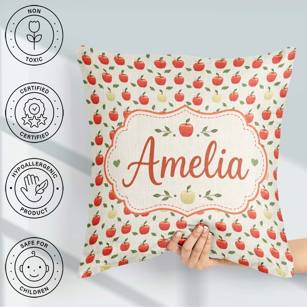 Custom Name Minimal Red and Yellow Apples with Seamless Pattern Square Filled Cushion Throw Pillow Sofa Bed Home Decor Zip Washable UK Made