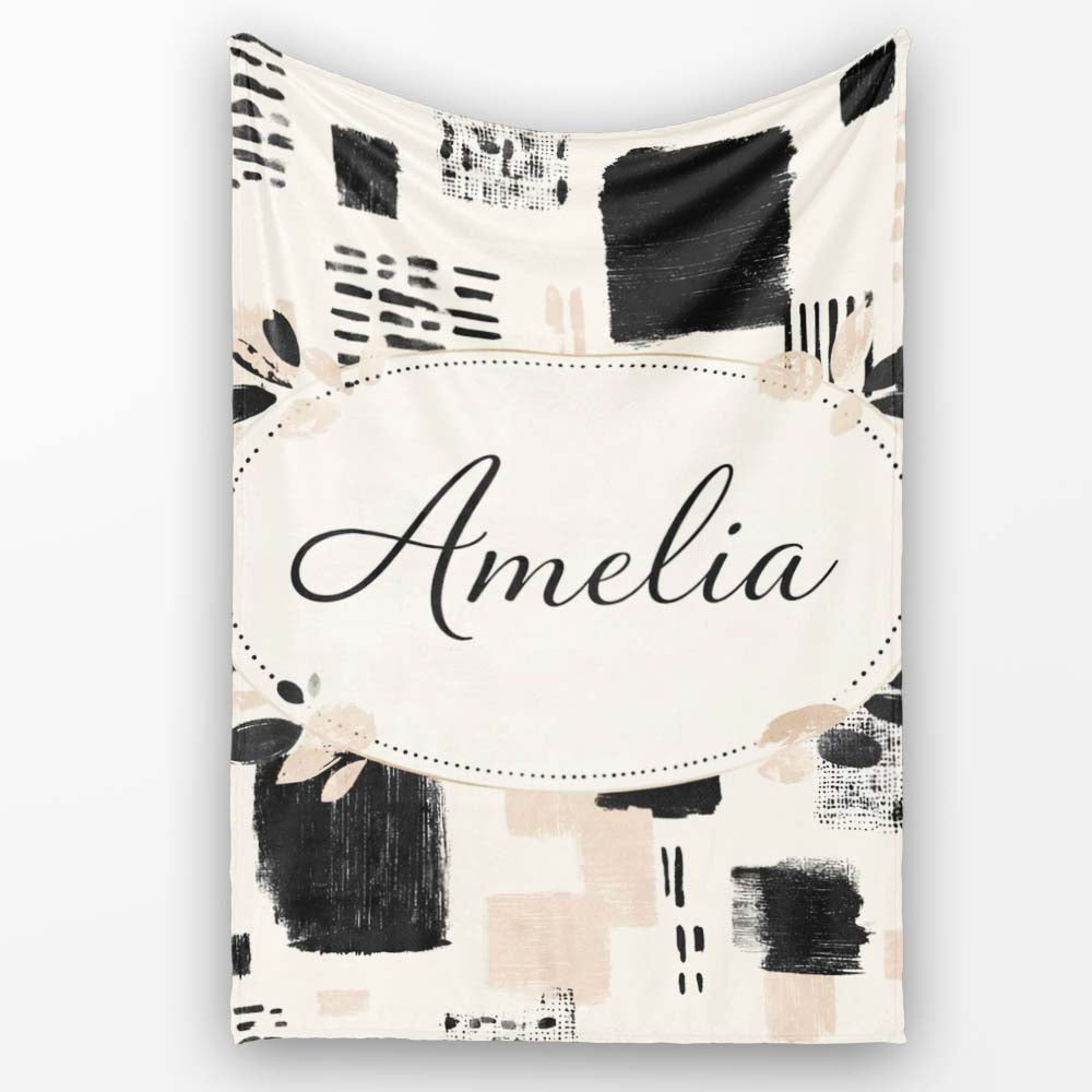 Textured Brush Blocks Black Beige Artistic Abstract Pattern Lovely  Personalised Custom Name Super Soft Fleece Blanket Bed Sofa Throw