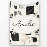 Textured Brush Blocks Black Beige Artistic Abstract Pattern Lovely  Personalised Custom Name Super Soft Fleece Blanket Bed Sofa Throw
