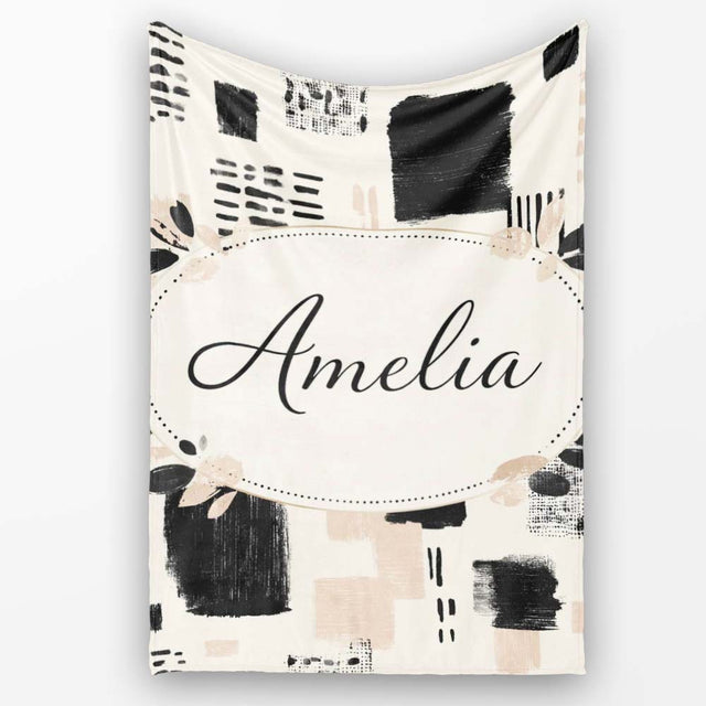 Textured Brush Blocks Black Beige Artistic Abstract Pattern Lovely  Personalised Custom Name Super Soft Fleece Blanket Bed Sofa Throw