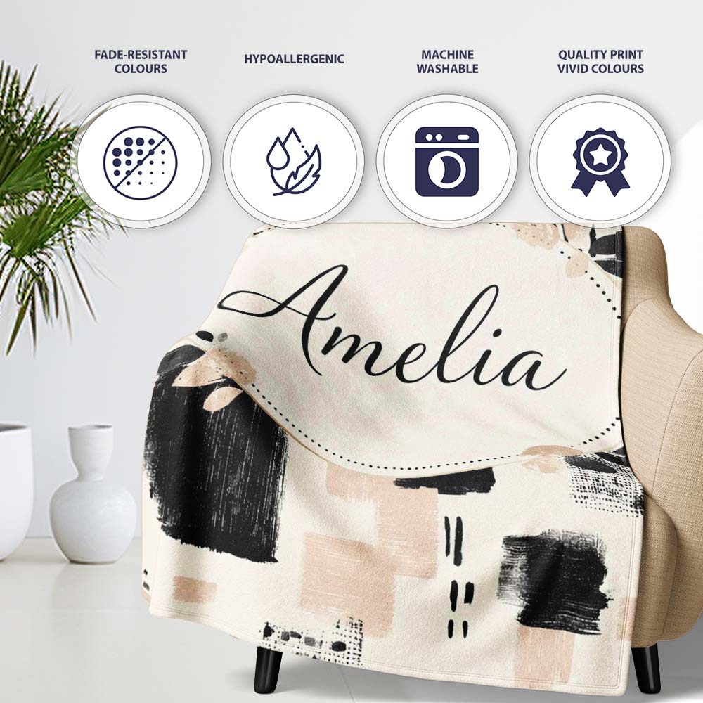 Textured Brush Blocks Black Beige Artistic Abstract Pattern Lovely  Personalised Custom Name Super Soft Fleece Blanket Bed Sofa Throw