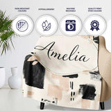Textured Brush Blocks Black Beige Artistic Abstract Pattern Lovely  Personalised Custom Name Super Soft Fleece Blanket Bed Sofa Throw