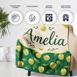 Elegant Golden Apples and Leaves on Dark Green Seamless Pattern  Personalised Custom Name Super Soft Fleece Blanket Bed Sofa Throw