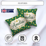 Custom Name Elegant Golden Apples and Leaves Dark Green Seamless Square Filled Cushion Throw Pillow Sofa Bed Home Decor Zip Washable UK Made