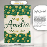 Elegant Golden Apples and Leaves on Dark Green Seamless Pattern  Personalised Custom Name Super Soft Fleece Blanket Bed Sofa Throw