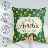 Custom Name Elegant Golden Apples and Leaves Dark Green Seamless Square Filled Cushion Throw Pillow Sofa Bed Home Decor Zip Washable UK Made