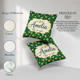 Custom Name Elegant Golden Apples and Leaves Dark Green Seamless Square Filled Cushion Throw Pillow Sofa Bed Home Decor Zip Washable UK Made