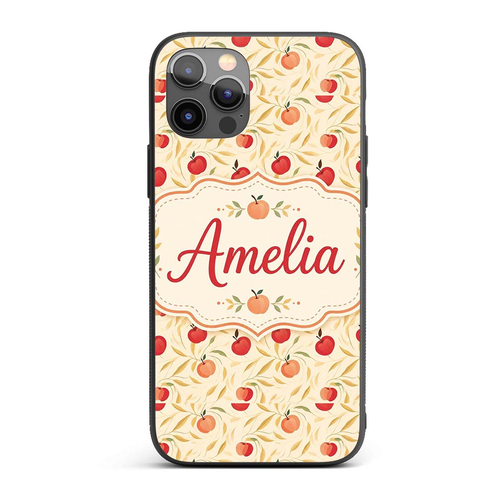 Stylized Apples with Flowing Leaves on Cream Custom Name Protective Phone Case Mobile Cover Durable Everyday Smartphone Shock Resistant