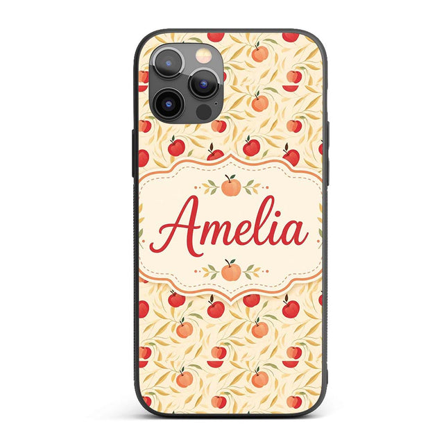 Stylized Apples with Flowing Leaves on Cream Custom Name Protective Phone Case Mobile Cover Durable Everyday Smartphone Shock Resistant