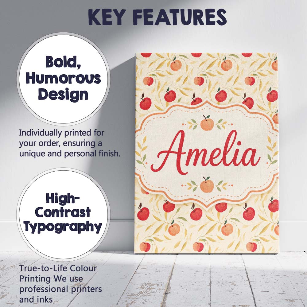 Personalised Name Stylized Apples with Custom  Modern Room Accent Elegant Feature Canvas Wall Art Print Decor Picture Ready to Hang