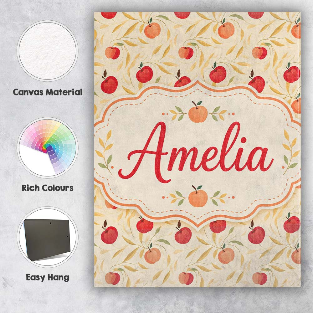 Personalised Name Stylized Apples with Custom  Modern Room Accent Elegant Feature Canvas Wall Art Print Decor Picture Ready to Hang