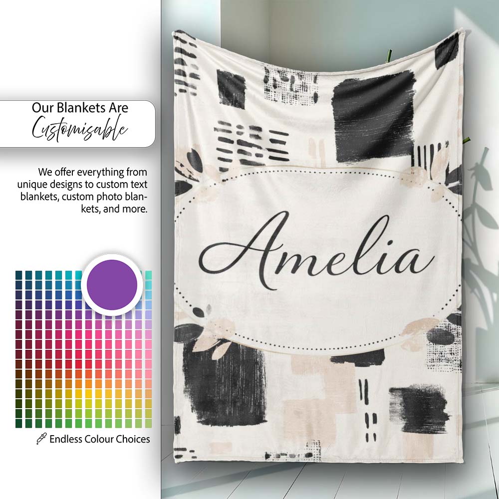 Textured Brush Blocks Black Beige Artistic Abstract Pattern Lovely  Personalised Custom Name Super Soft Fleece Blanket Bed Sofa Throw