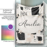 Textured Brush Blocks Black Beige Artistic Abstract Pattern Lovely  Personalised Custom Name Super Soft Fleece Blanket Bed Sofa Throw