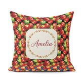 Custom Name Red and Green Apples Cluster Seamless Pattern Lovely Square Filled Cushion Throw Pillow Sofa Bed Home Decor Zip Washable UK Made