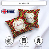 Custom Name Red and Green Apples Cluster Seamless Pattern Lovely Square Filled Cushion Throw Pillow Sofa Bed Home Decor Zip Washable UK Made