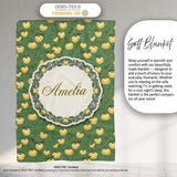Vintage Yellow Apples with Leaves on Green Background Seamless  Personalised Custom Name Super Soft Fleece Blanket Bed Sofa Throw