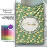 Vintage Yellow Apples with Leaves on Green Background Seamless  Personalised Custom Name Super Soft Fleece Blanket Bed Sofa Throw
