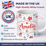 Personalized Custom Name Cute Christmas Gnome Candy Cane Gifts Seamless Pattern Lovely 11oz Ceramic Coffee Tea Mug White Large Handle