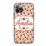 Watercolor Red Apples with Green Leaves Seamless Custom Name Protective Phone Case Mobile Cover Durable Everyday Smartphone Shock Resistant