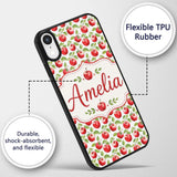Watercolor Red Apples with Green Leaves Seamless Custom Name Protective Phone Case Mobile Cover Durable Everyday Smartphone Shock Resistant