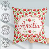 Custom Name Red Apples with Green Leaves Seamless Pattern Lovely Square Filled Cushion Throw Pillow Sofa Bed Home Decor Zip Washable UK Made