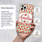 Watercolor Red Apples with Green Leaves Seamless Custom Name Protective Phone Case Mobile Cover Durable Everyday Smartphone Shock Resistant