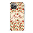Vintage Red Apples with Detailed Leaves Botanical Custom Name Protective Phone Case Mobile Cover Durable Everyday Smartphone Shock Resistant