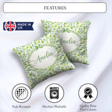 Custom Name Soft Watercolor Green Apples Leaves Seamless Pattern Square Filled Cushion Throw Pillow Sofa Bed Home Decor Zip Washable UK Made